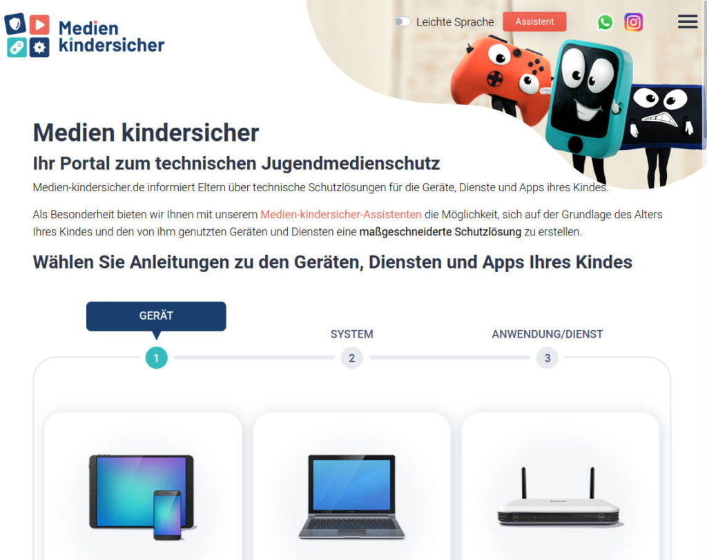 Screenshot Webseite medien-kindersicher.de